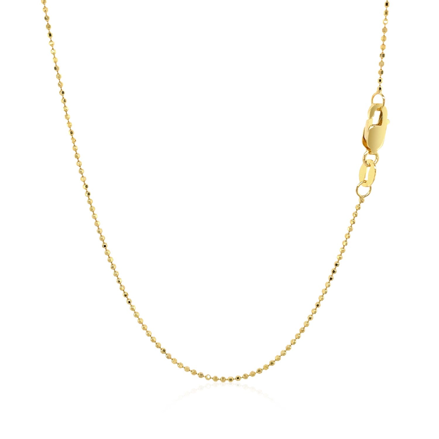 14k yellow gold diamond cut bead chain, contemporary design, 0.90 mm width, perfect for layering or standalone elegance.