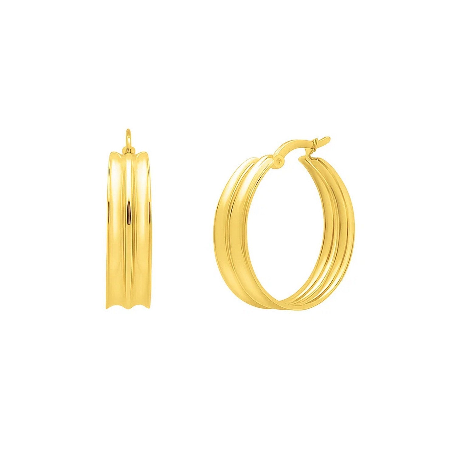 14k yellow gold polished large concave hoop earrings with a modern design, perfect for elegant occasions.