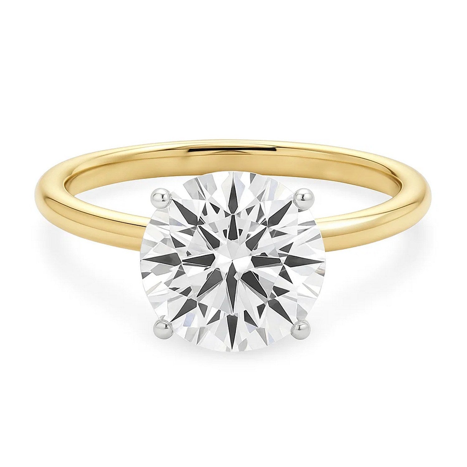 3 carat round lab-grown diamond solitaire ring in elegant 10K yellow gold, showcasing timeless luxury and sophistication.