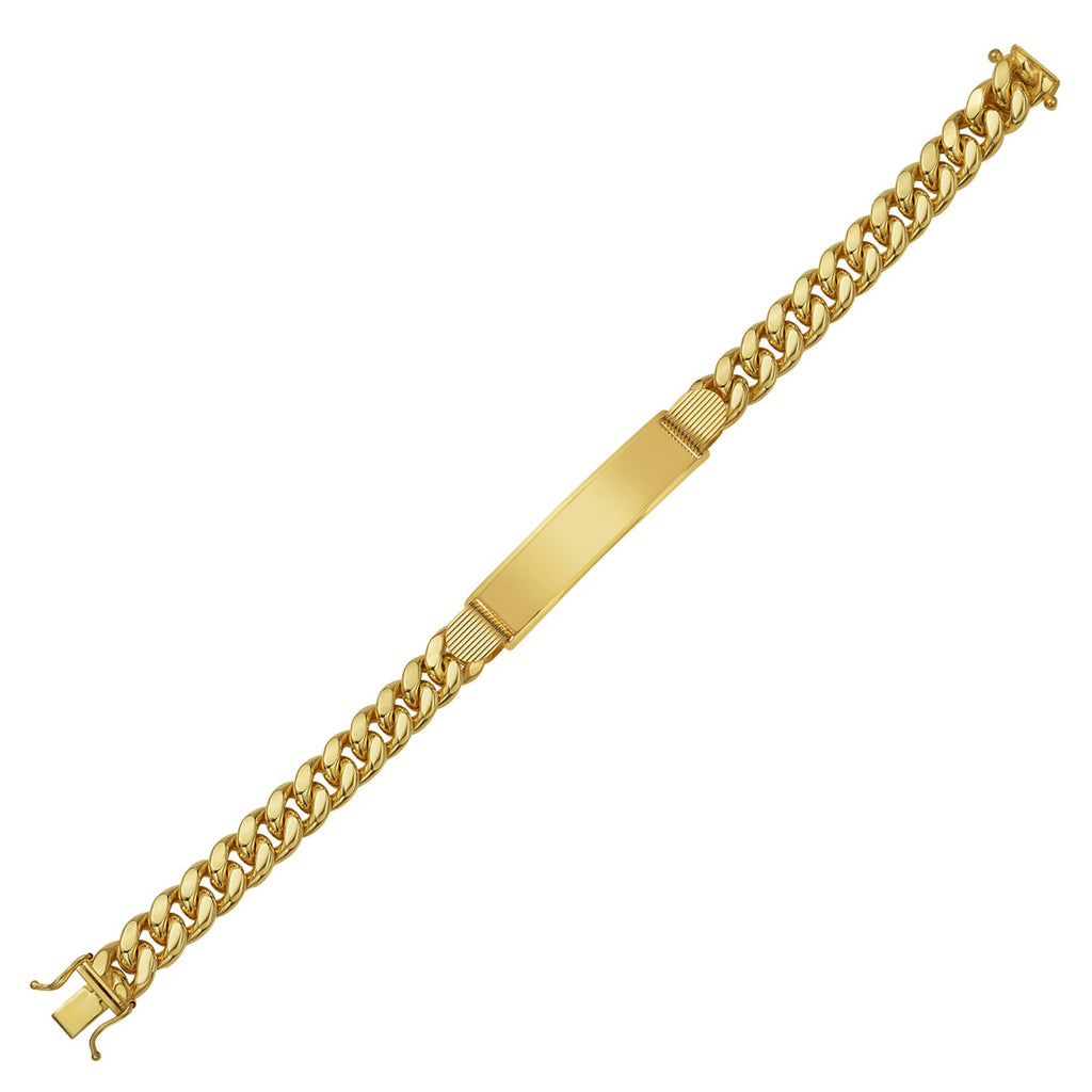 14k yellow gold Lite Cuban ID bracelet with modern link design, showcasing elegance and luxury for discerning tastes.