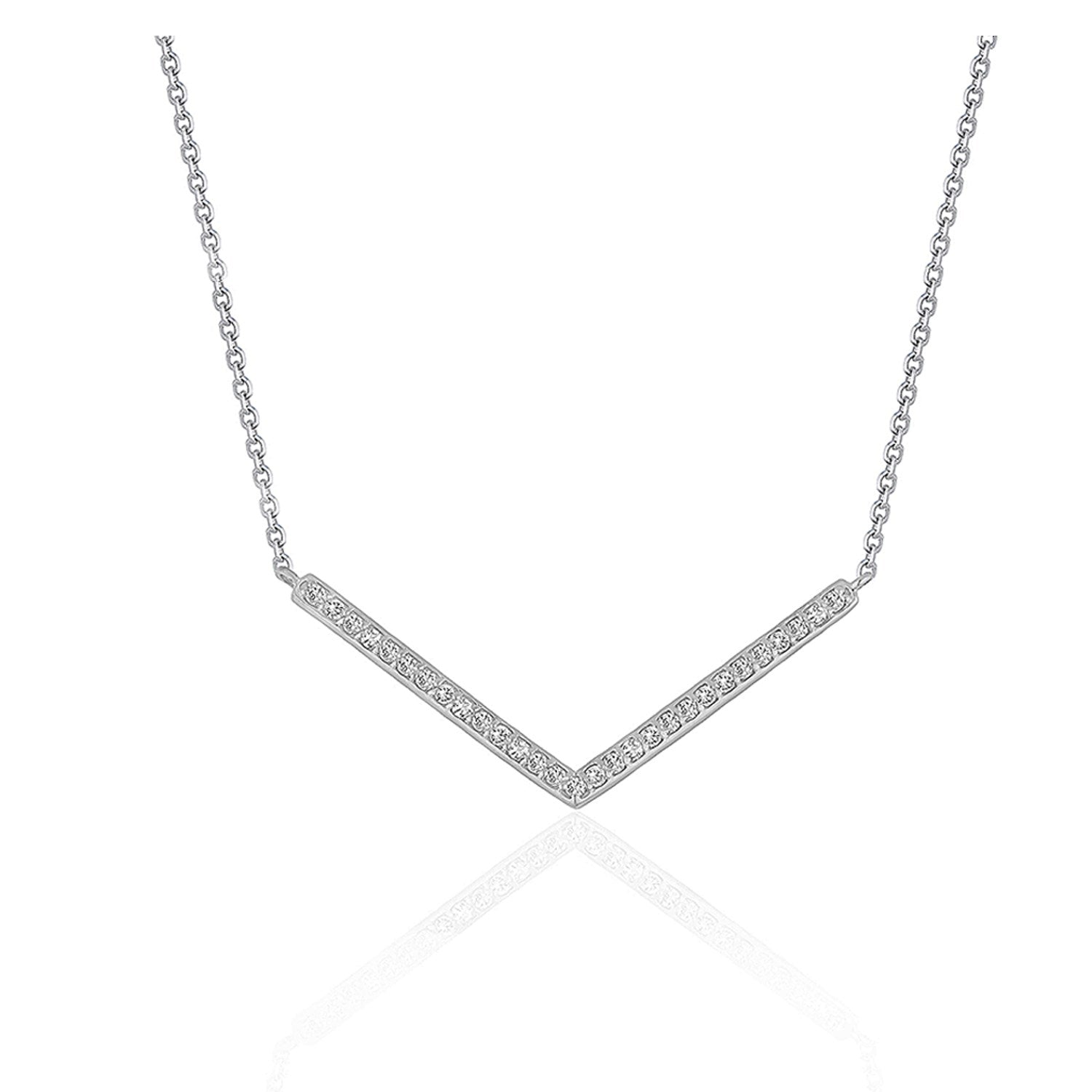 14k white gold diamond chevron pendant necklace featuring a modern design and elegant chain, perfect for luxury styling.