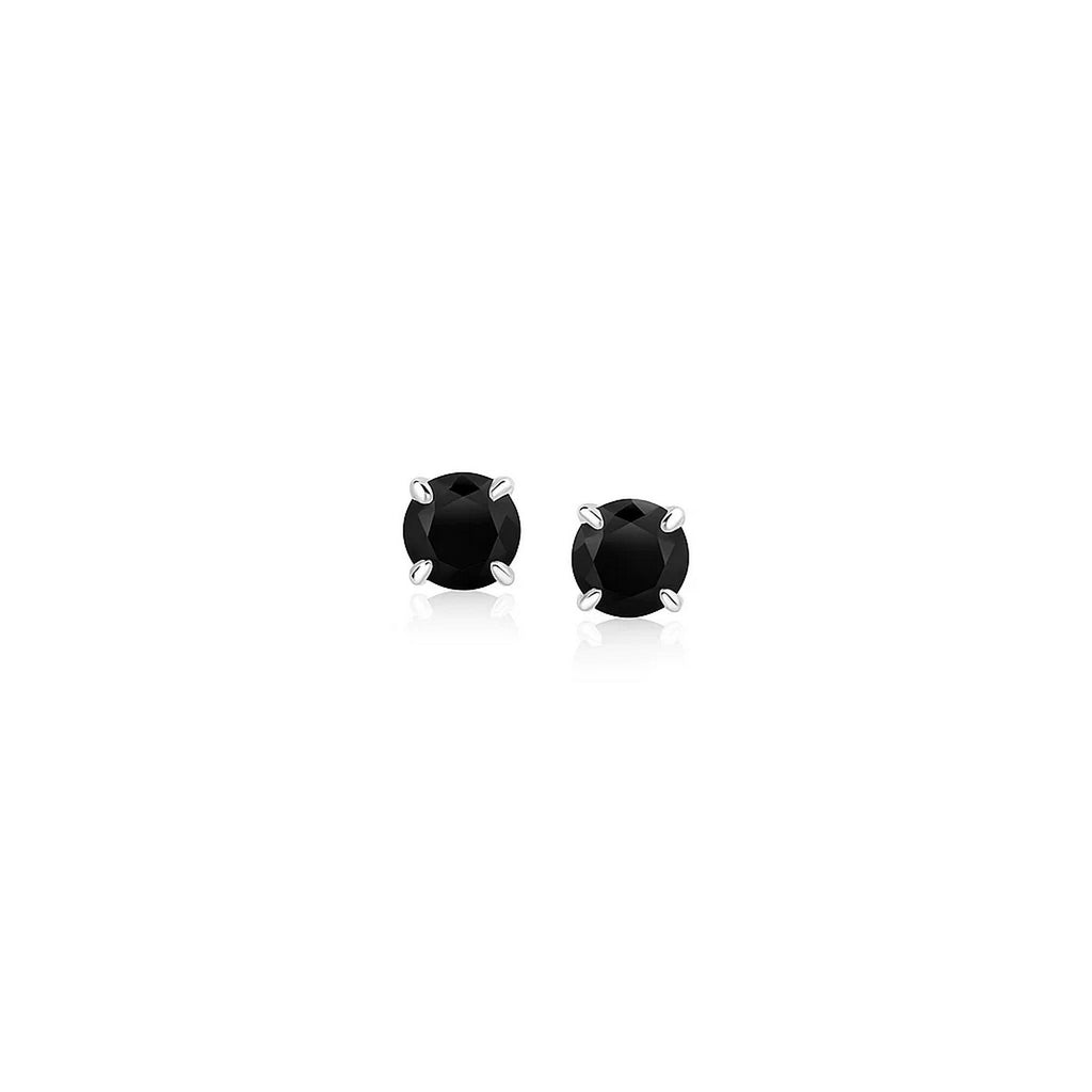 14k white gold contemporary stud earrings featuring striking black cubic zirconia for a luxurious touch.