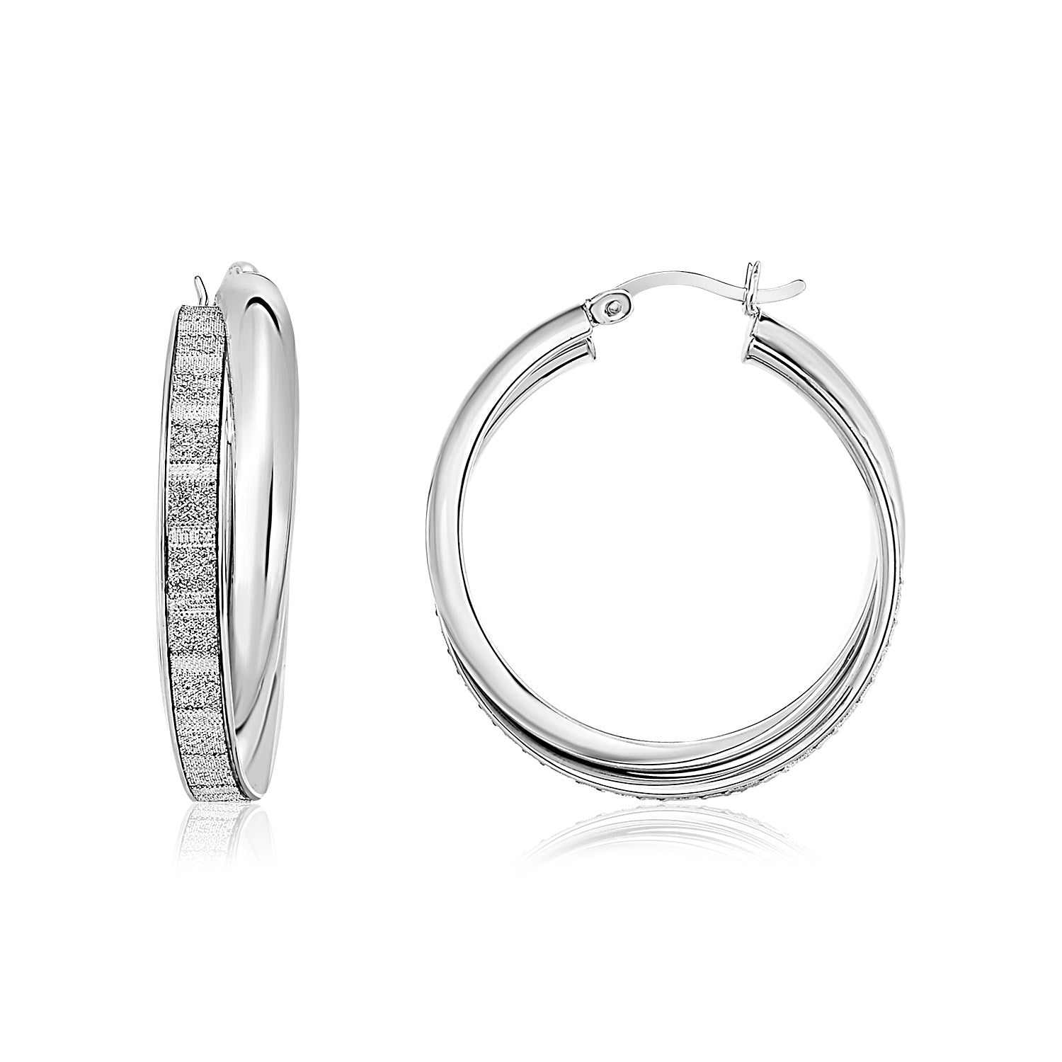 Sterling silver textured hoop earrings with a modern design, perfect for elevating any luxury jewelry collection.