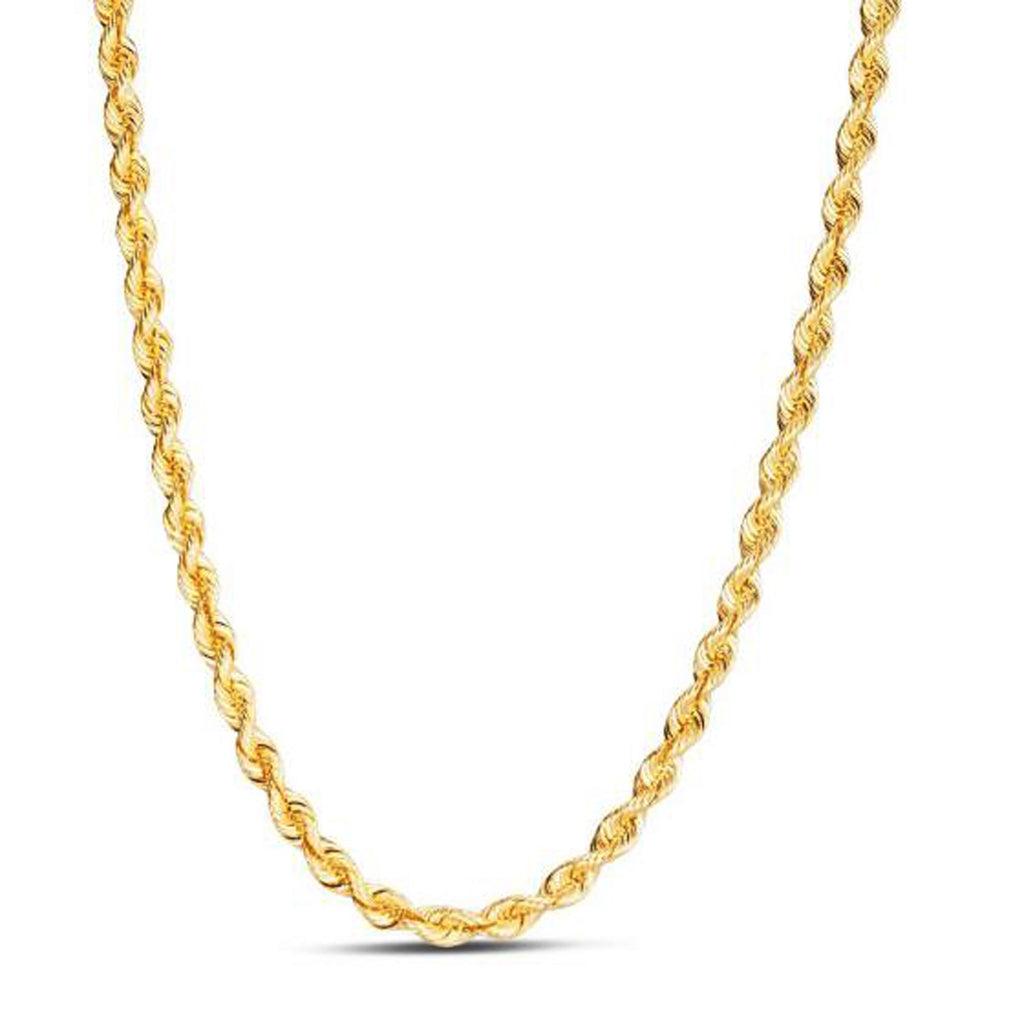 14k yellow gold light rope chain with a contemporary design, featuring a 4.3 mm round link for elegant layering.