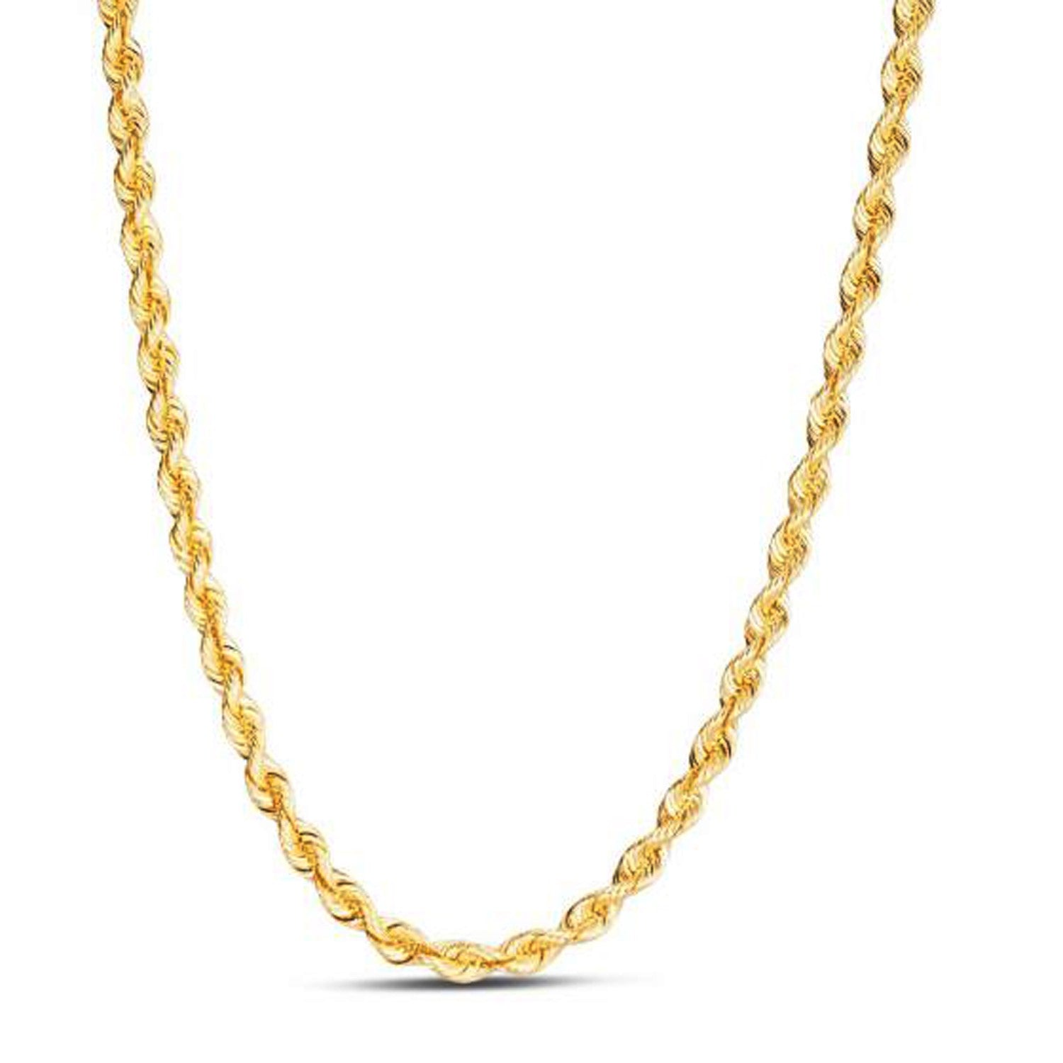 14k yellow gold light rope chain with a contemporary design, featuring a 4.3 mm round link for elegant layering.