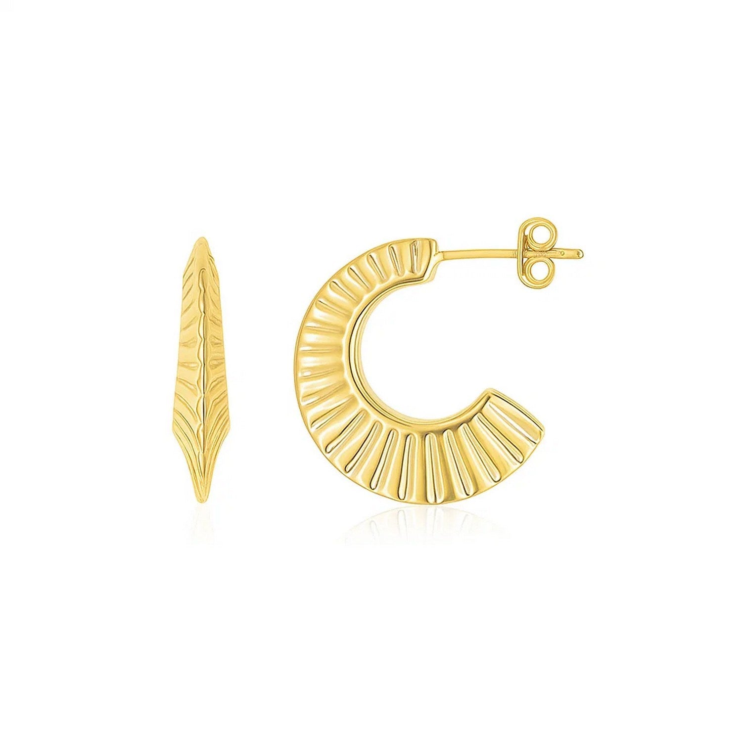 14k yellow gold graduated scalloped half hoop earrings with a modern design, perfect for elegant occasions.