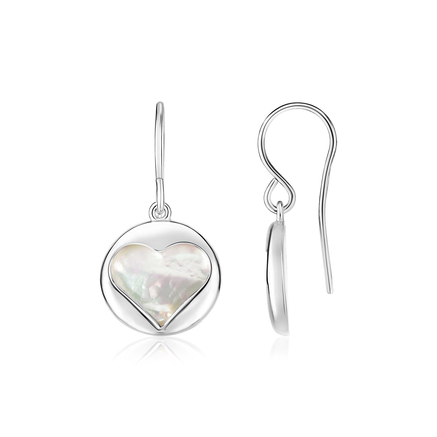 Sterling silver dangle earrings featuring lustrous mother of pearl in a modern, elegant design.