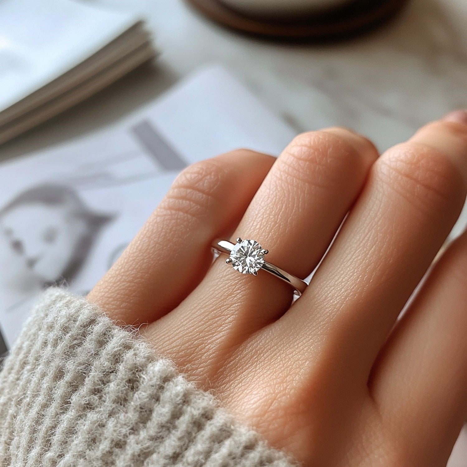 3/4 carat round lab-grown diamond solitaire ring in modern 10K white gold, showcasing exquisite craftsmanship and elegance.
