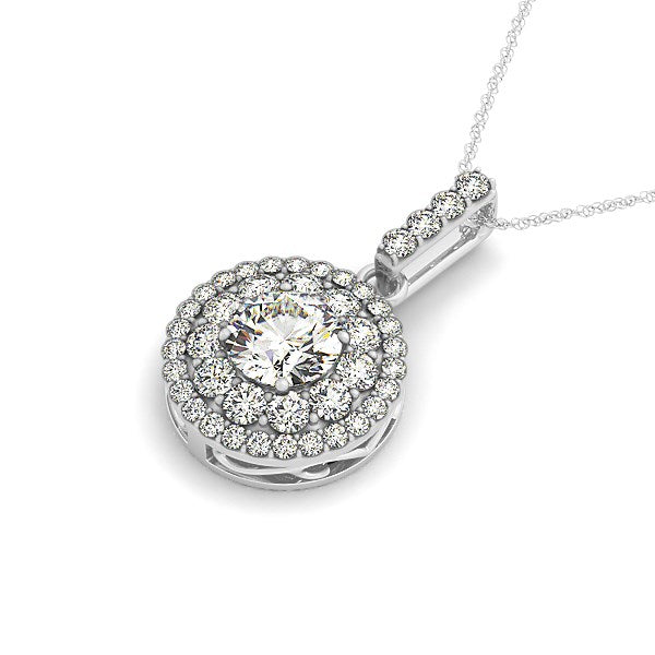Elegant 14k white gold diamond halo pendant necklace featuring a stunning round shape design and 1 1/4 cttw brilliance.