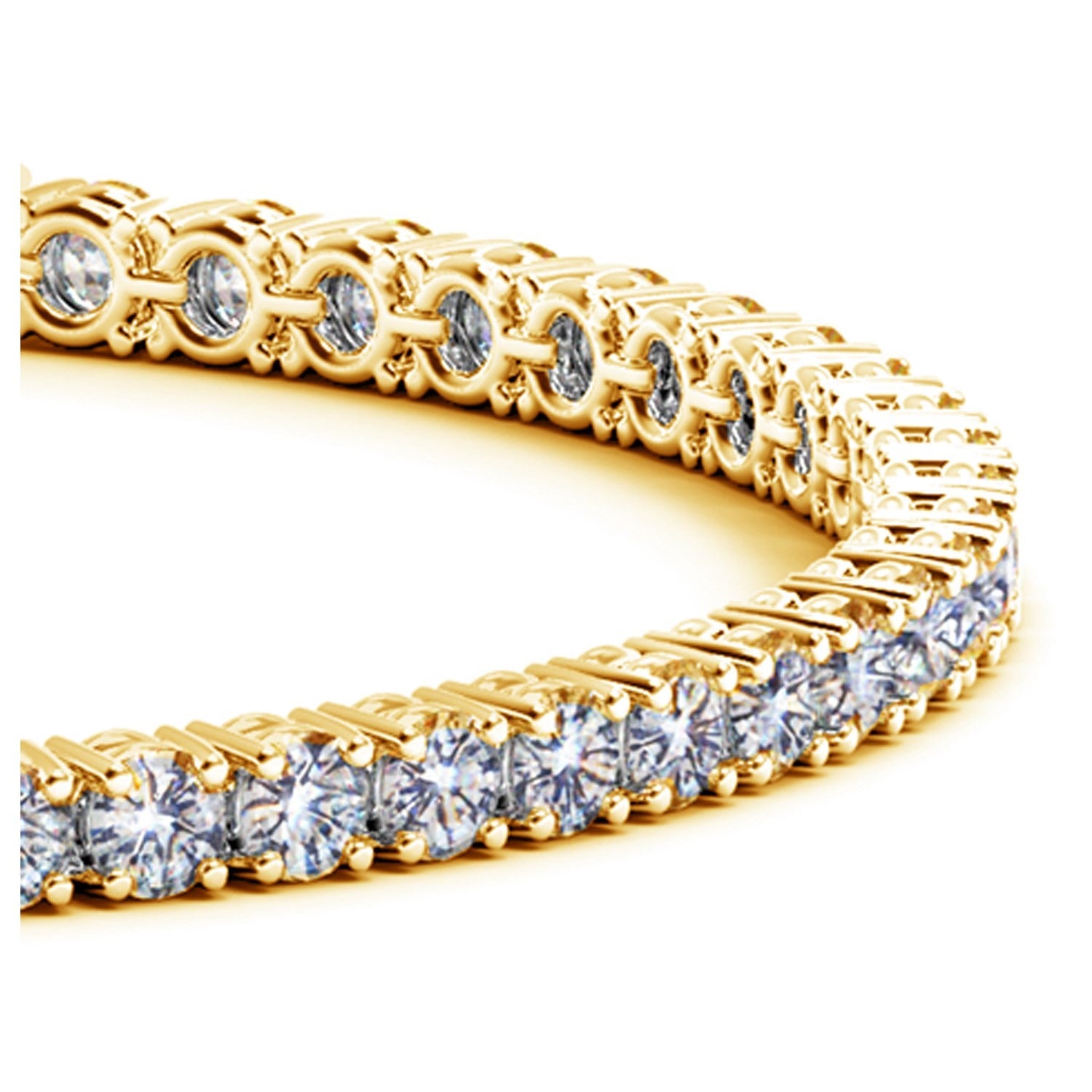 Lab grown round diamond tennis bracelet in 14k yellow gold, featuring elegant design and 6 cctw F/G VS2/SI1 diamonds.