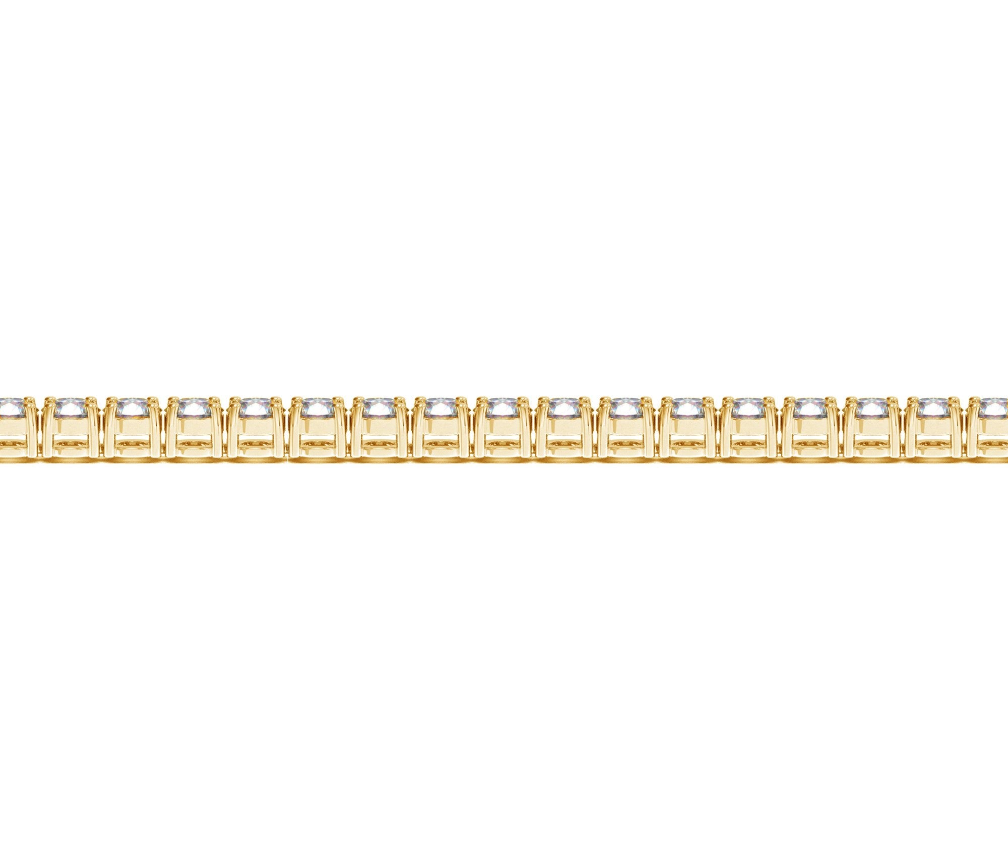 Lab grown round diamond tennis bracelet in 14k yellow gold, featuring elegant design and 6 cctw F/G VS2/SI1 diamonds.