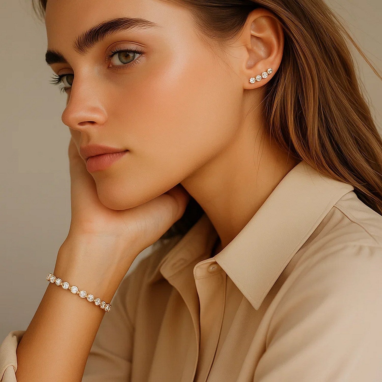 Lab grown diamond tennis bracelet in 14k yellow gold, featuring elegant round diamonds and refined craftsmanship.