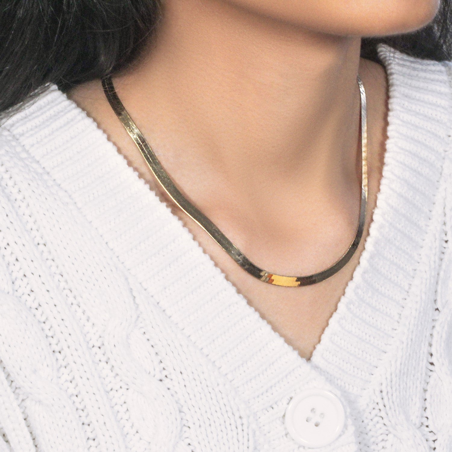 Minimalist 10k yellow gold Imperial Herringbone chain, 5.00 mm, showcasing elegant round links for timeless luxury.