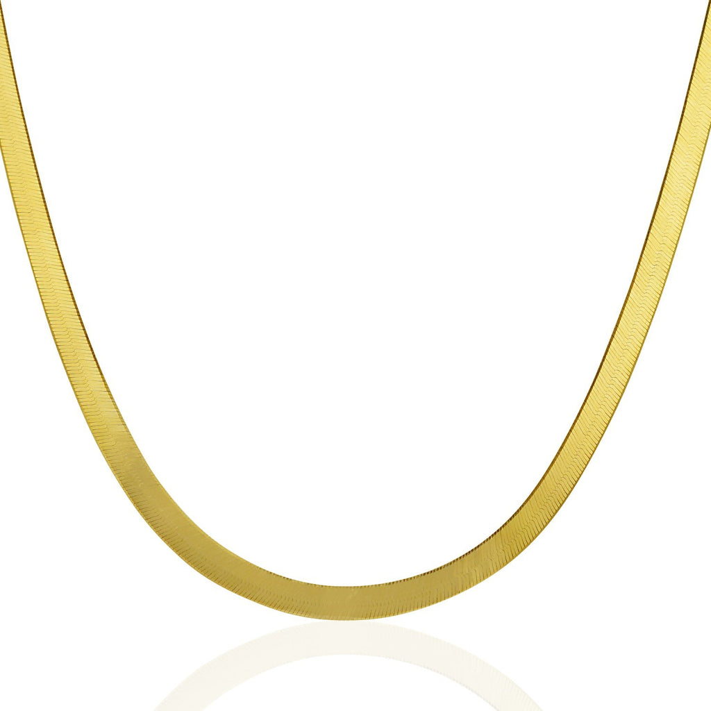10k yellow gold Imperial Herringbone chain, minimalist design, showcasing elegant round links for timeless luxury.