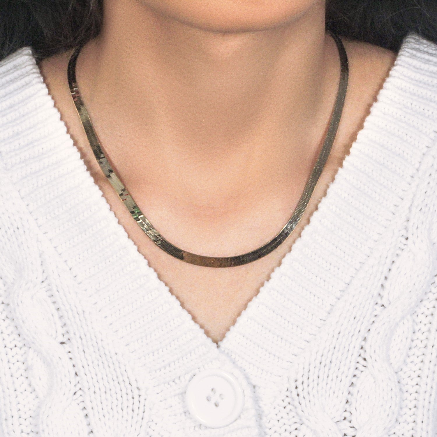 10k yellow gold Imperial Herringbone chain, minimalist design, featuring a sleek round link style, perfect for layering.