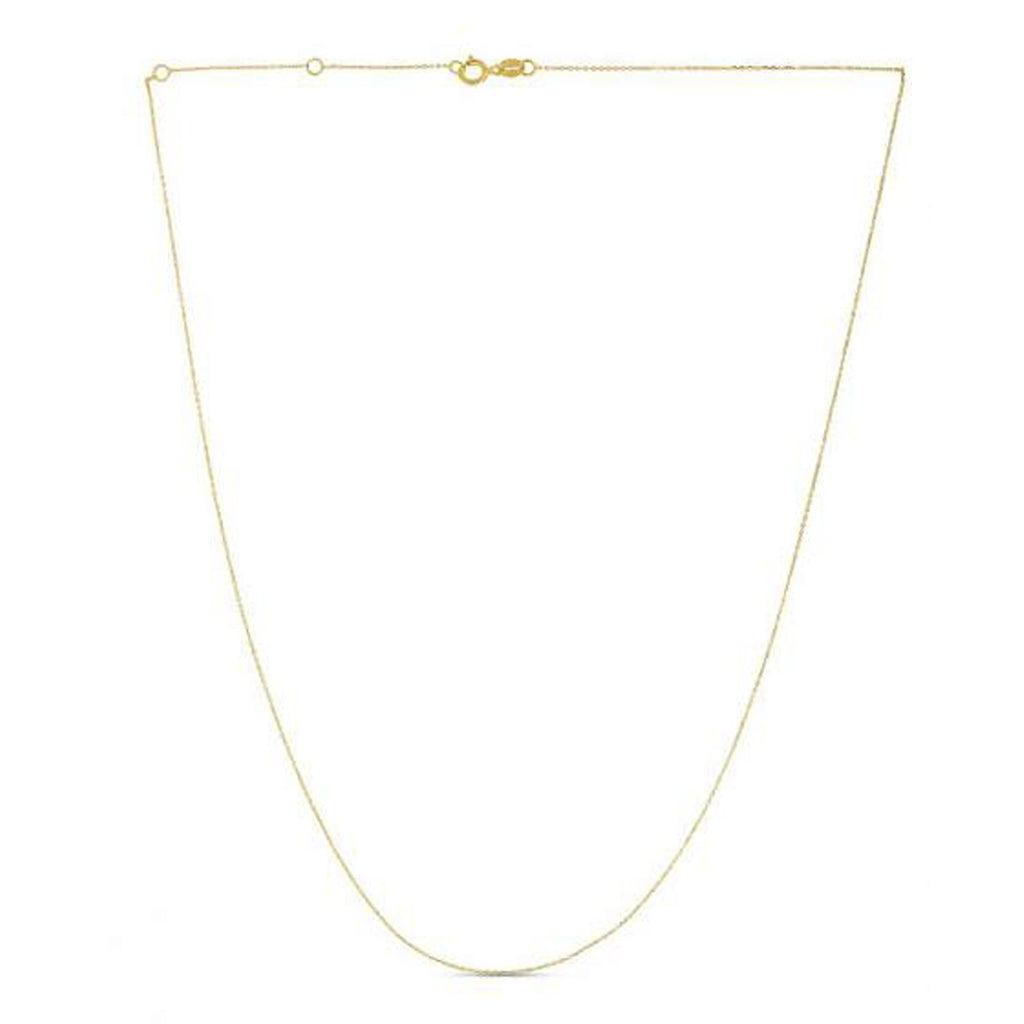 Elegant double extendable diamond cut cable chain in 14k yellow gold, featuring a refined 0.87 mm design.