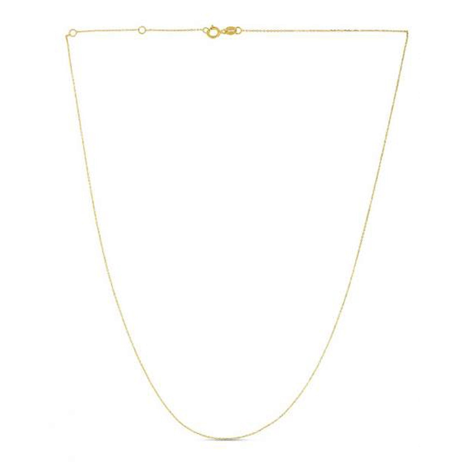 Elegant double extendable diamond cut cable chain in 14k yellow gold, featuring a refined 0.87 mm design.