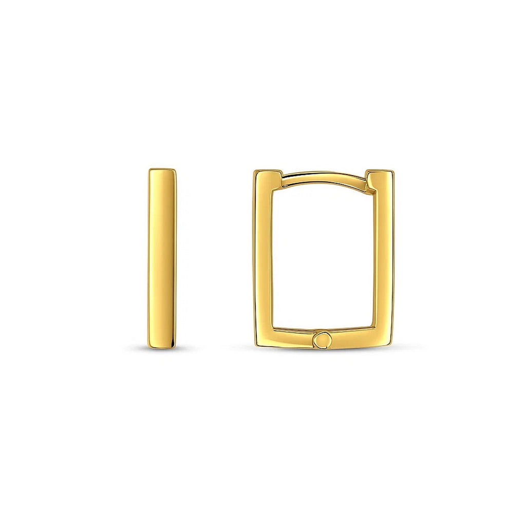 14k yellow gold polished hoop huggie earrings with a sleek, modern design for elegant everyday wear.