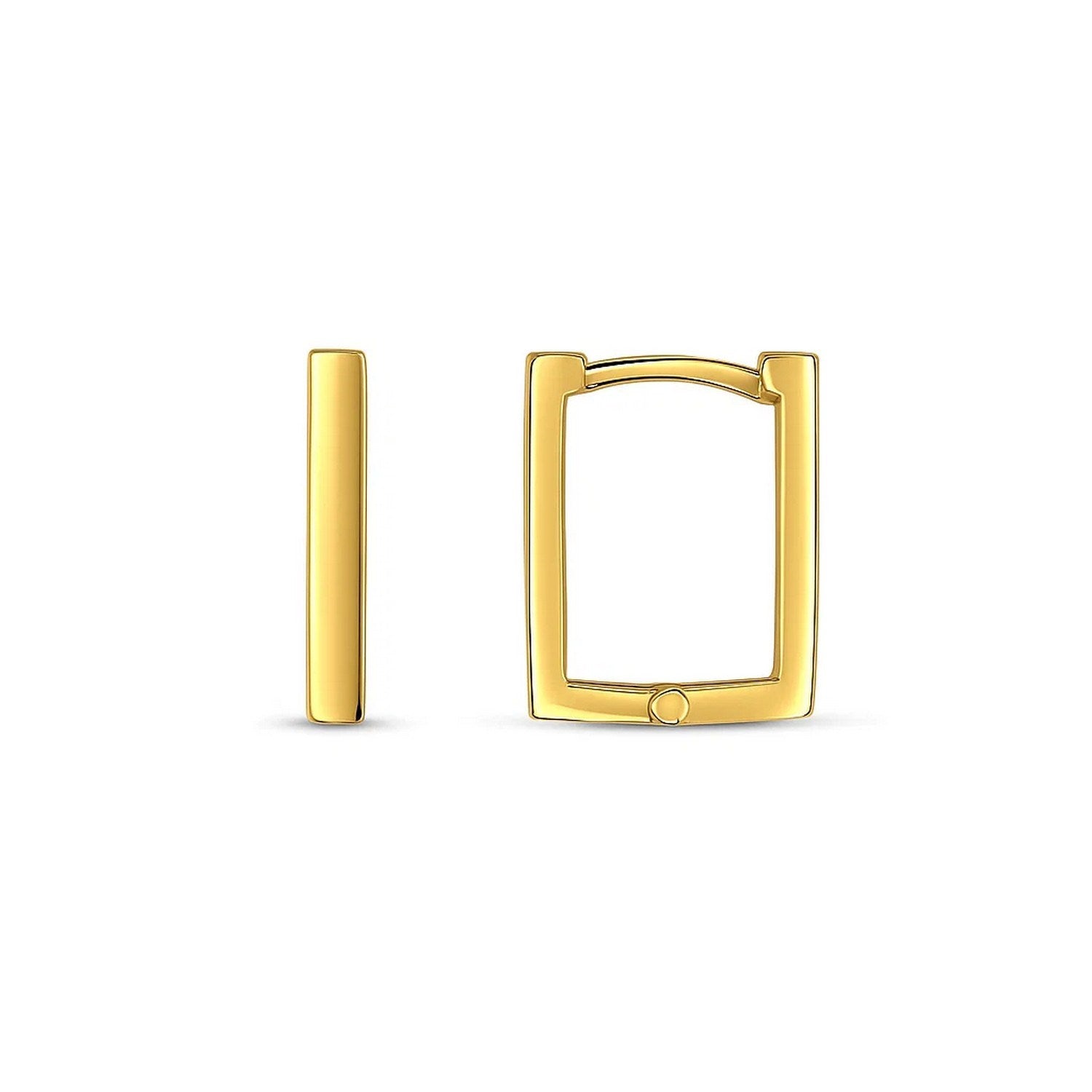 14k yellow gold polished hoop huggie earrings with a sleek, modern design for elegant everyday wear.