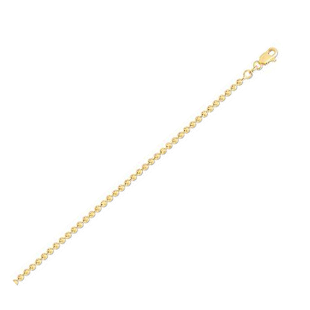 14k yellow gold moon cut bead chain, modern design, 2.50 mm width, perfect for layering or as a statement piece.
