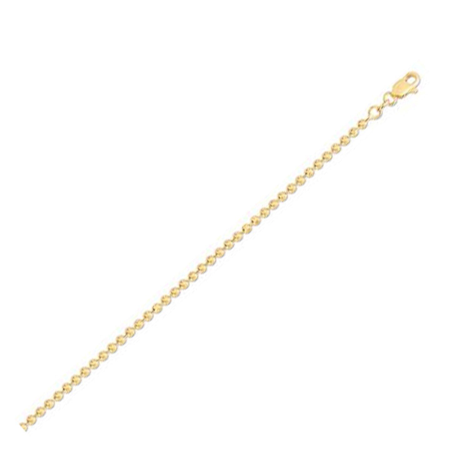 14k yellow gold moon cut bead chain, modern design, 2.50 mm width, perfect for layering or as a statement piece.