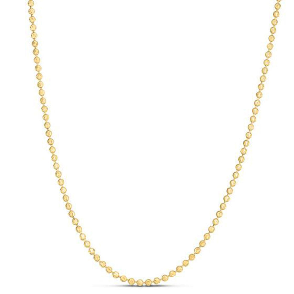 14k yellow gold moon cut bead chain, modern design, 2.50 mm width, perfect for layering or standalone elegance.
