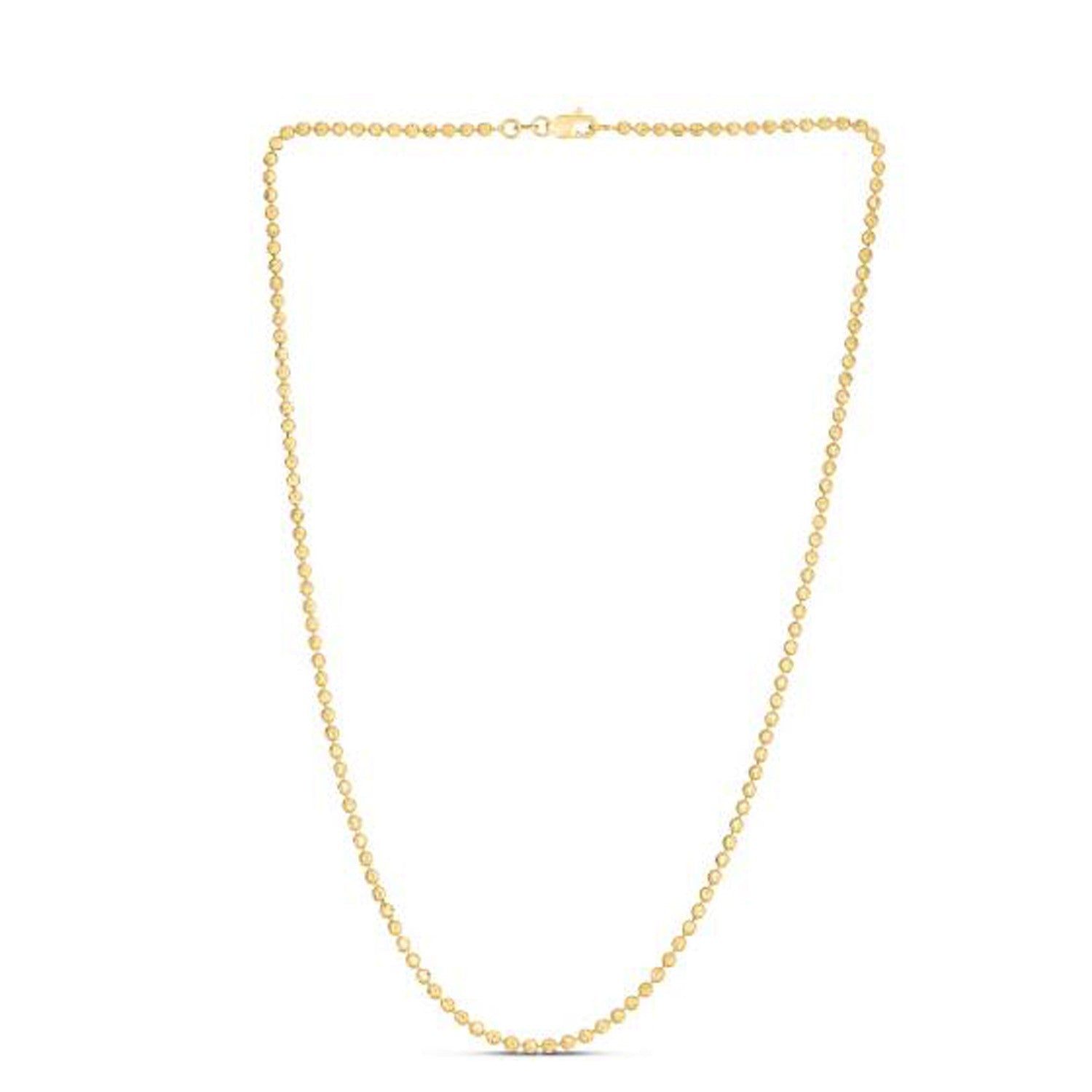 Modern 14k yellow gold moon cut bead chain, 2.50 mm, showcasing exquisite craftsmanship and luxurious shine.
