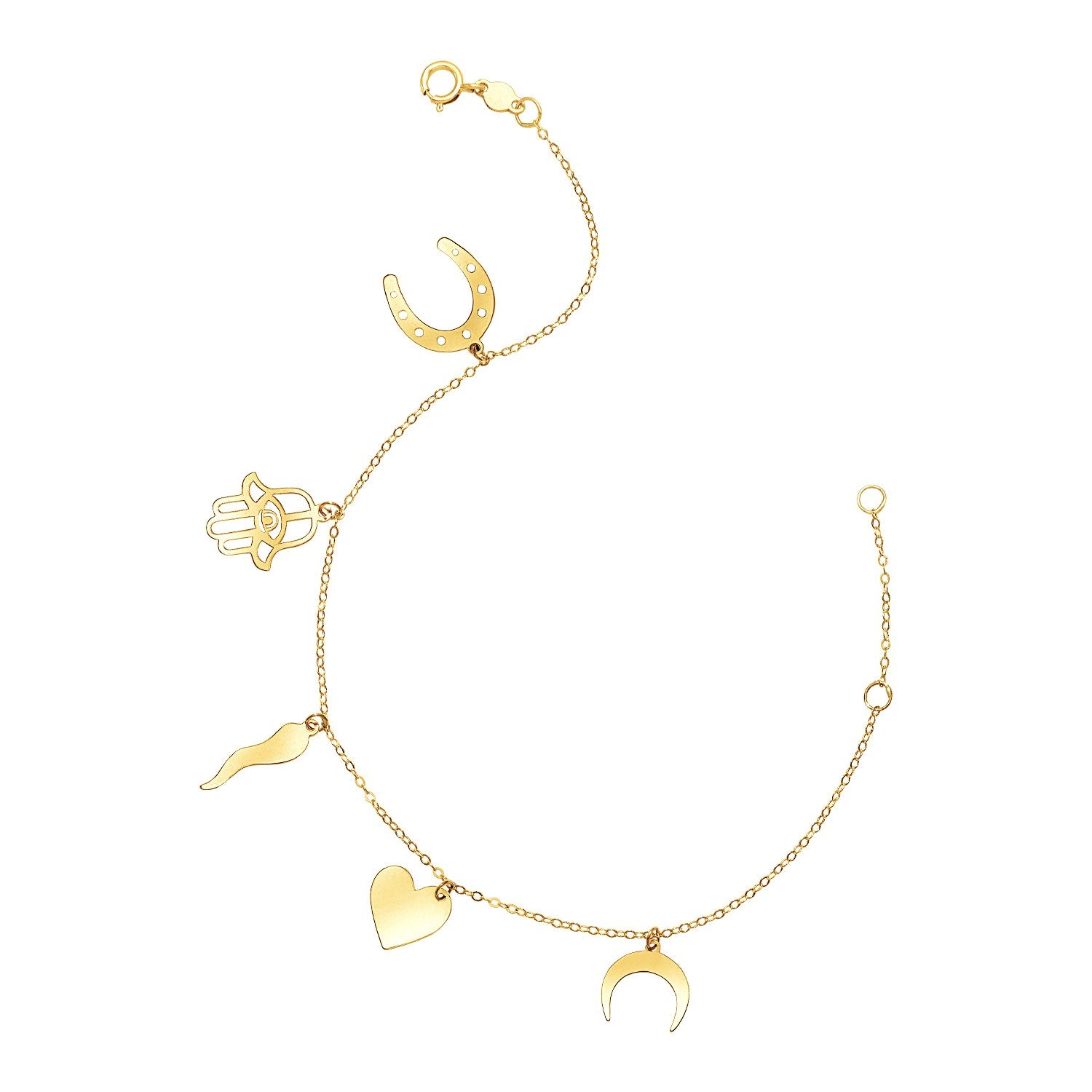 14k yellow gold modern bracelet featuring polished charms on a delicate chain, perfect for luxury styling.