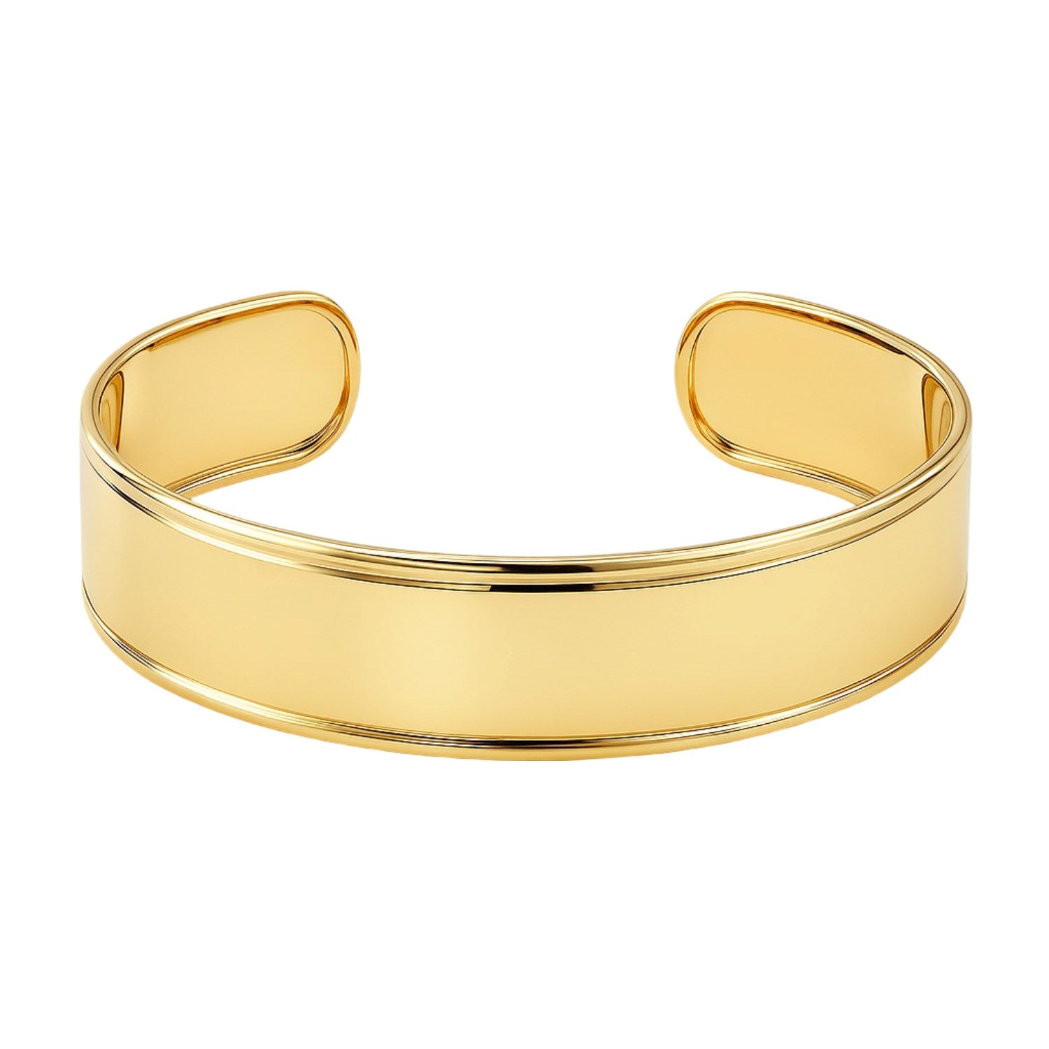 Modern 14k yellow gold cuff bangle featuring a sleek design and stud detail, perfect for elegant layering.