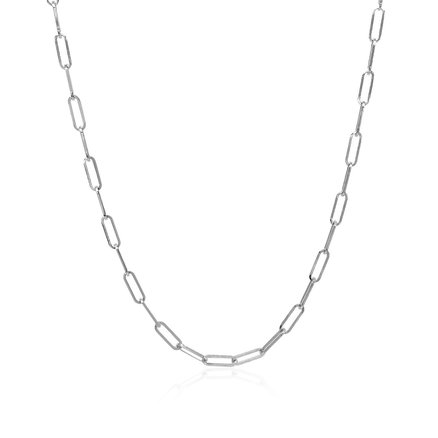 14k white gold delicate paperclip chain featuring a modern design, perfect for layering or standalone elegance.