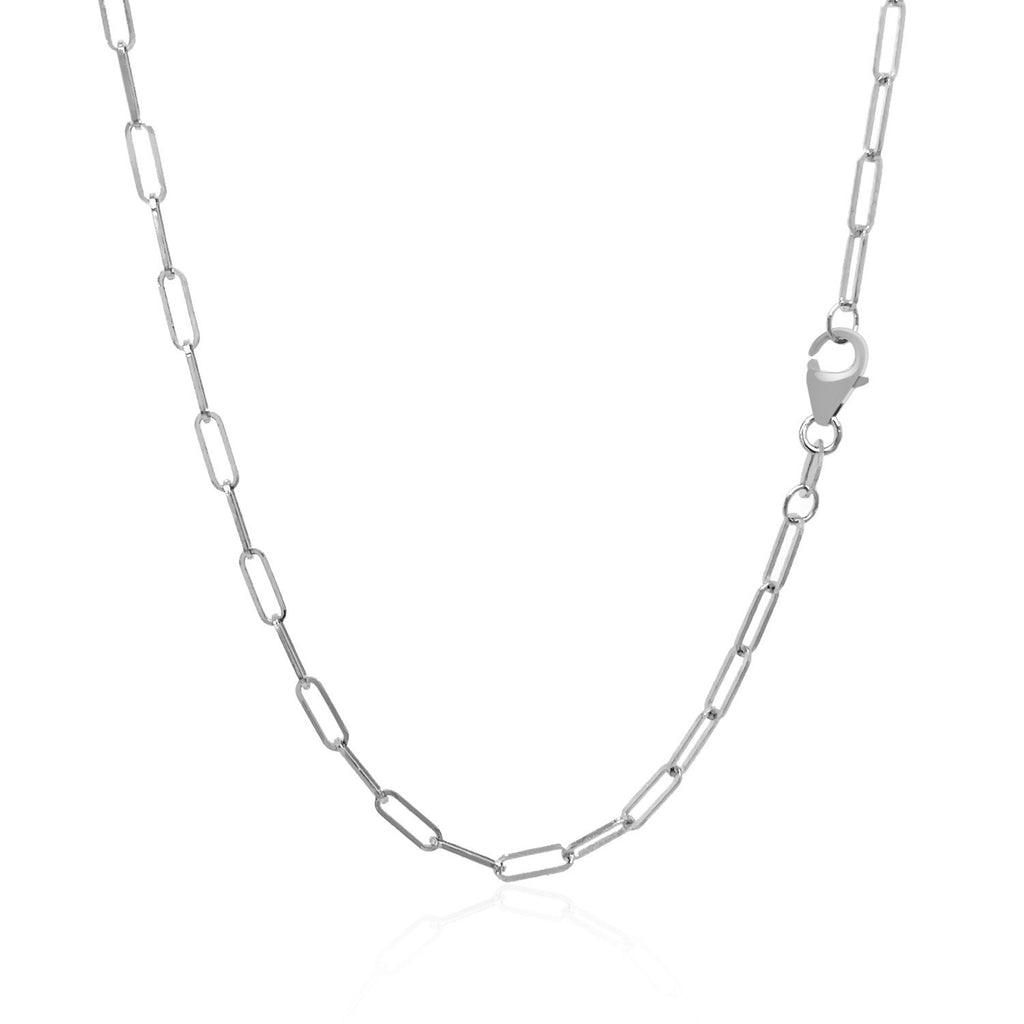14K white gold delicate paperclip chain with modern design, perfect for layering or standalone elegance.