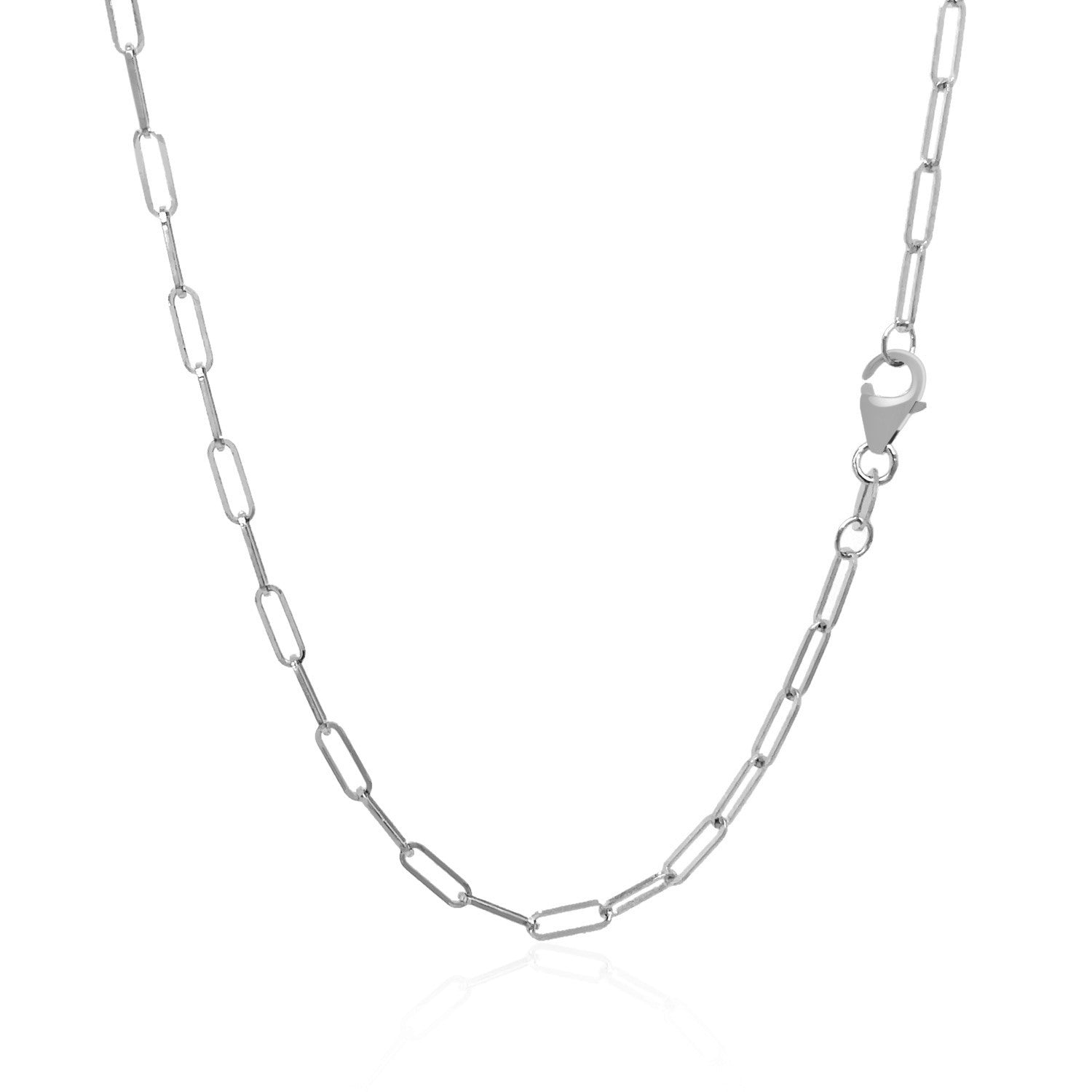 14K white gold delicate paperclip chain with modern design, perfect for layering or standalone elegance.
