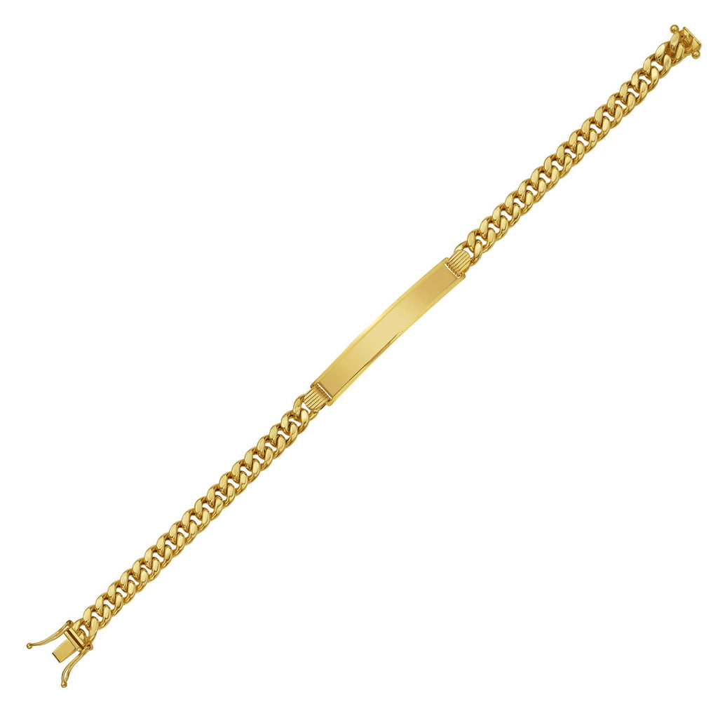 14k yellow gold Lite Cuban ID bracelet, modern link design, perfect for elegant layering or standalone sophistication.