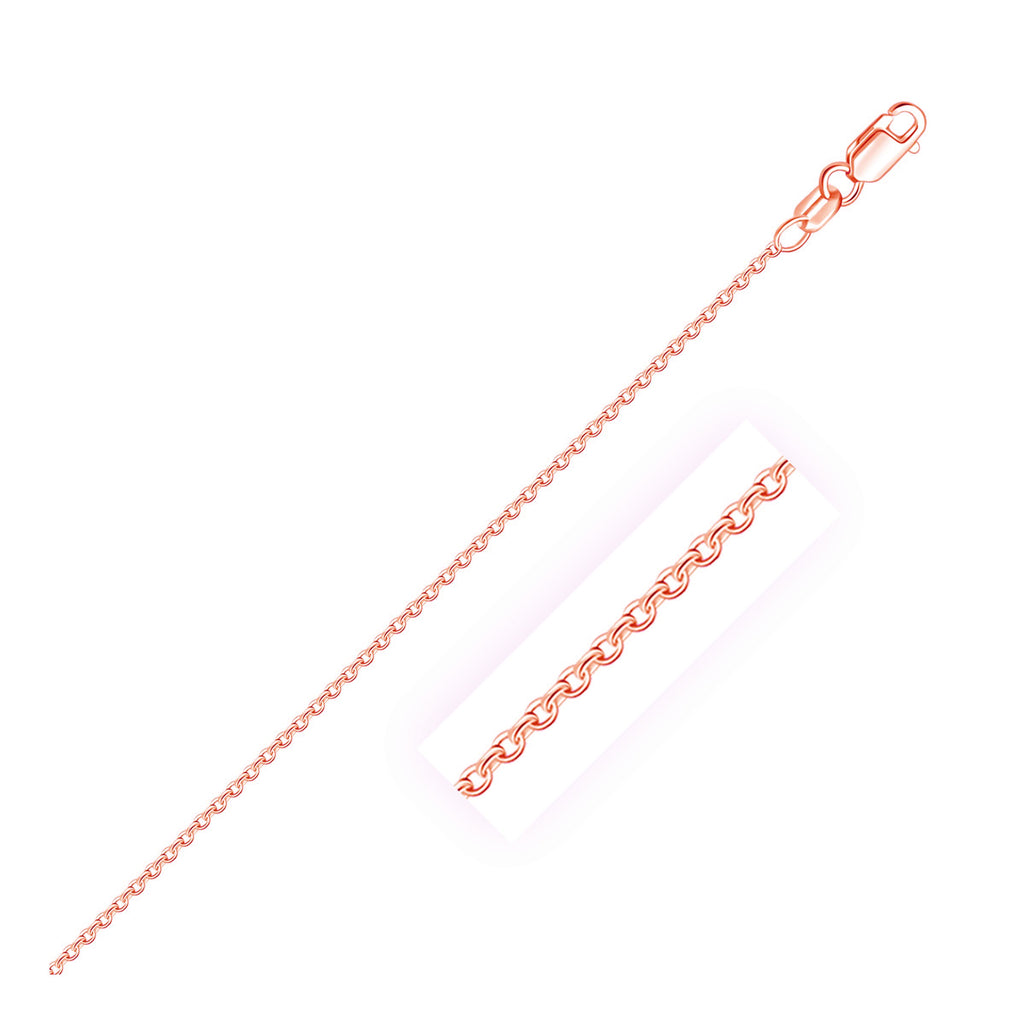 14k rose gold round cable link chain, modern design, 1.50 mm thickness, perfect for layering or standalone elegance.