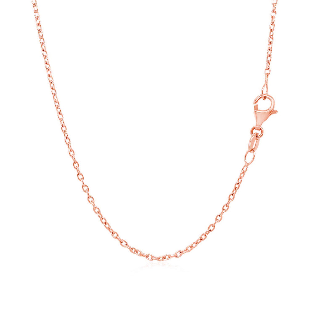 14k rose gold round cable link chain with modern design, showcasing elegant craftsmanship and luxurious shine.