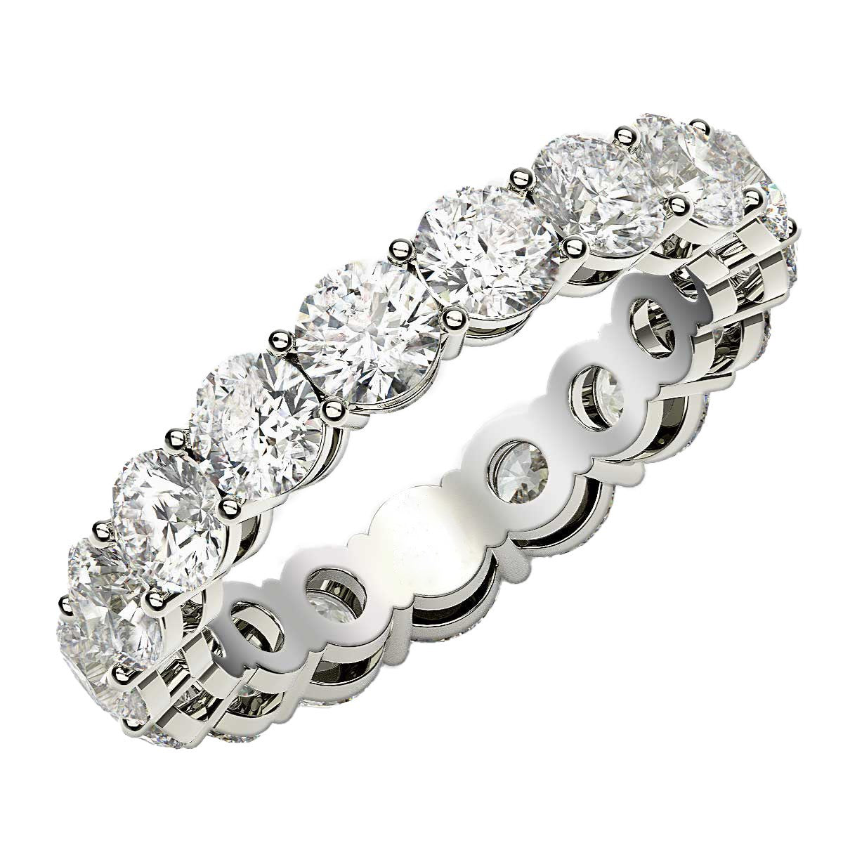 Round cut lab-grown diamond eternity ring in 14k white gold, showcasing elegant brilliance and timeless design.
