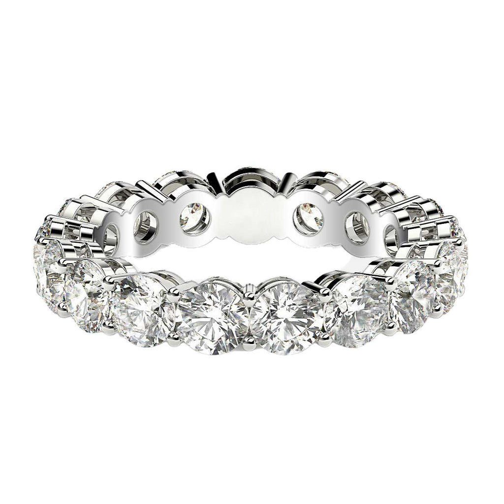 Round cut lab-grown diamond eternity ring in 14k white gold, showcasing elegant brilliance and timeless design.