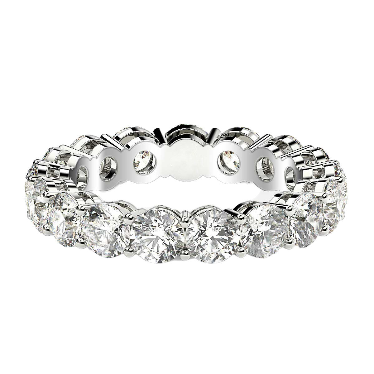 Round cut lab-grown diamond eternity ring in 14k white gold, showcasing elegant brilliance and timeless design.