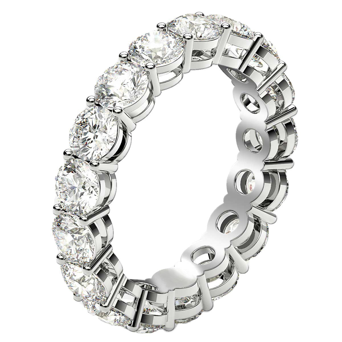Round cut lab-grown diamond eternity ring in 14k white gold, showcasing elegant brilliance and timeless design.