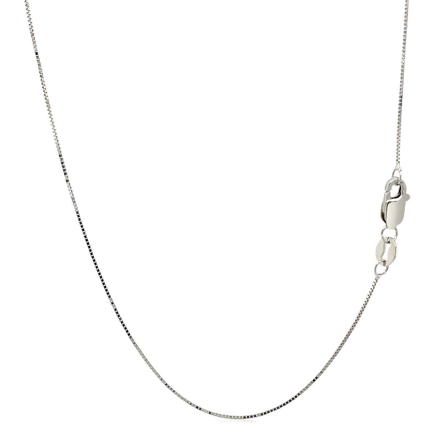 14k white gold classic box chain, 0.45 mm, featuring a timeless design perfect for layering or solo wear.