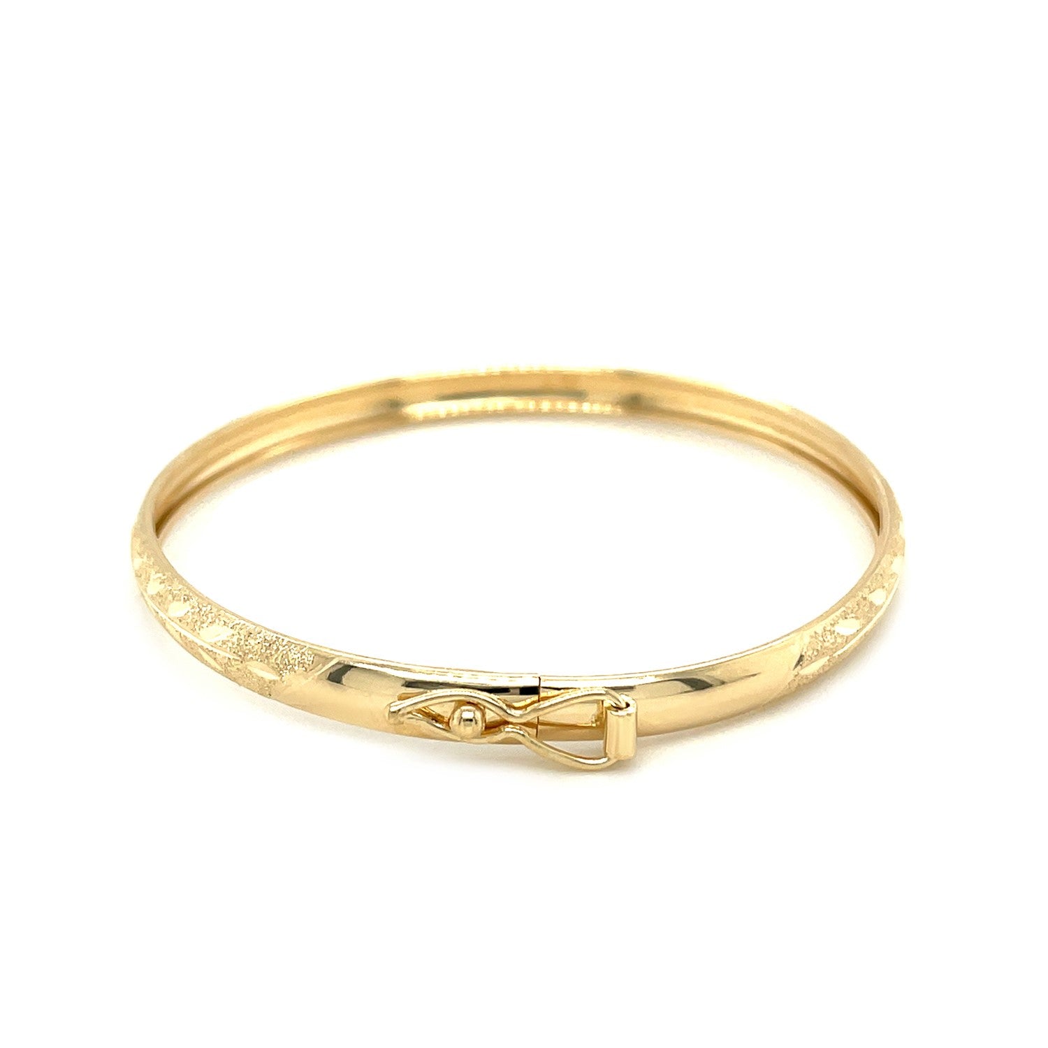 10k yellow gold dome bangle with diamond cut Florentine finish, elegantly designed for children.
