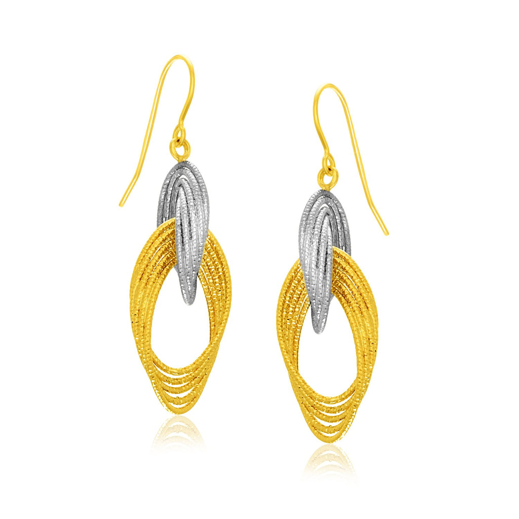14k two-tone gold interlaced dangle earrings with modern design, perfect for elegant occasions.