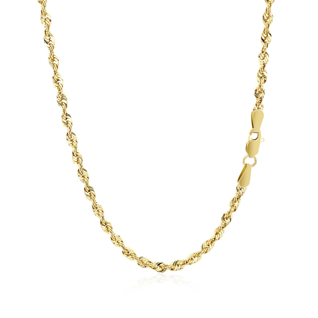 14k yellow gold light rope chain, 2.5 mm, featuring a contemporary design with a luxurious round link style.