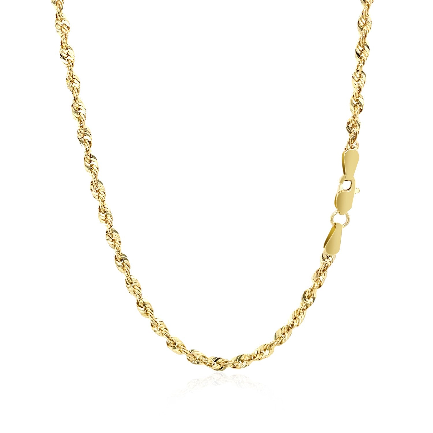 14k yellow gold light rope chain, 2.5 mm, featuring a contemporary design with a luxurious round link style.