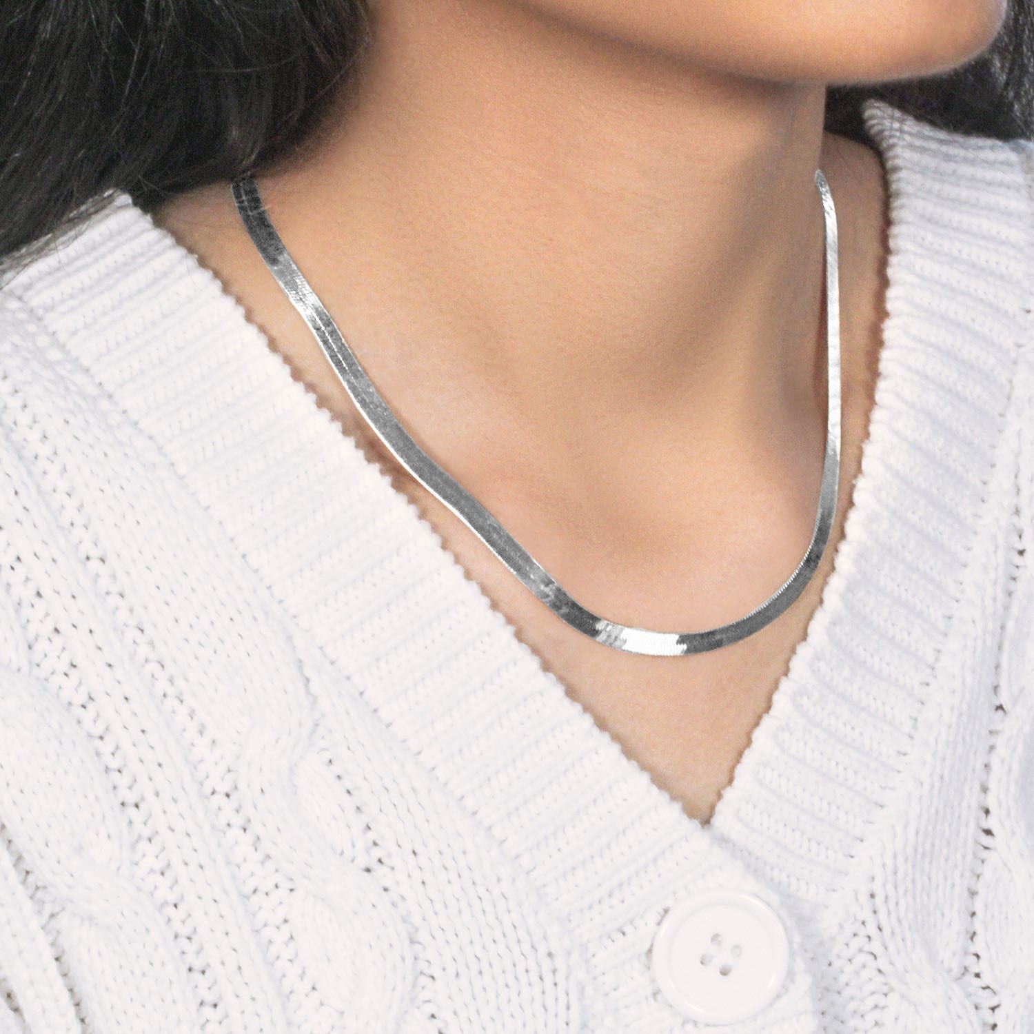 14k white gold super flex herringbone chain, modern design, 4.60 mm width, perfect for layering or standalone elegance.