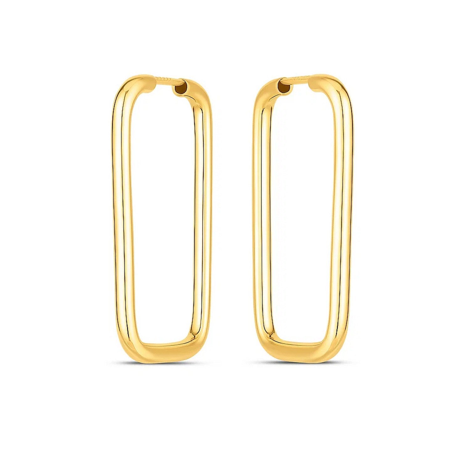 14k yellow gold modern endless rectangle hoop earrings showcasing a sleek, contemporary design for elegant sophistication.