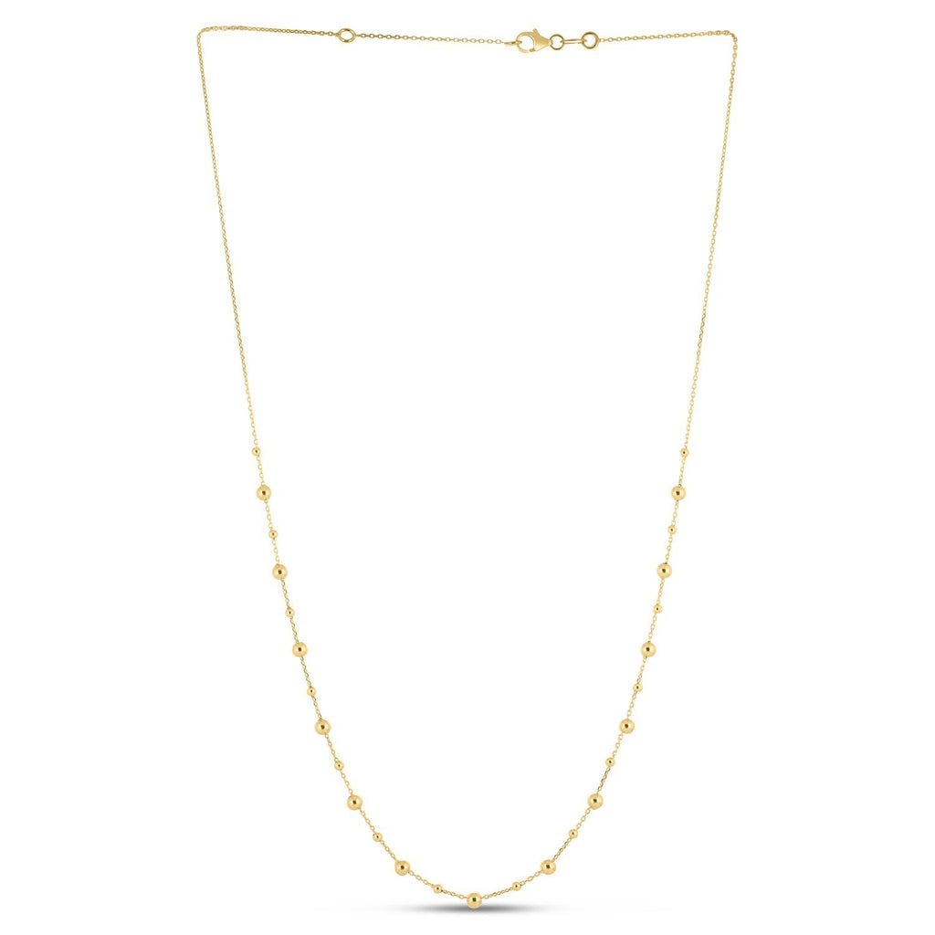 Elegant 14k yellow gold bead necklace showcasing a luxurious design with a radiant finish and refined craftsmanship.