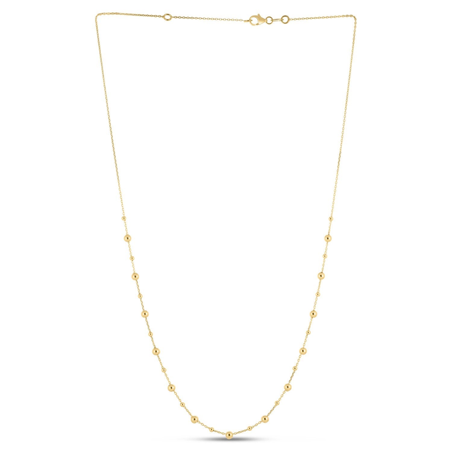 Elegant 14k yellow gold bead necklace showcasing a luxurious design with a radiant finish and refined craftsmanship.