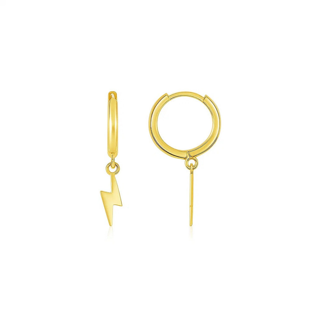 14k yellow gold lightning bolt drop hoop earrings with a modern design, perfect for adding a touch of elegance.