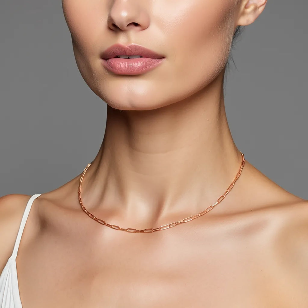 Feine Büroklammerkette aus 14 Karat Roségold (1,50 mm)